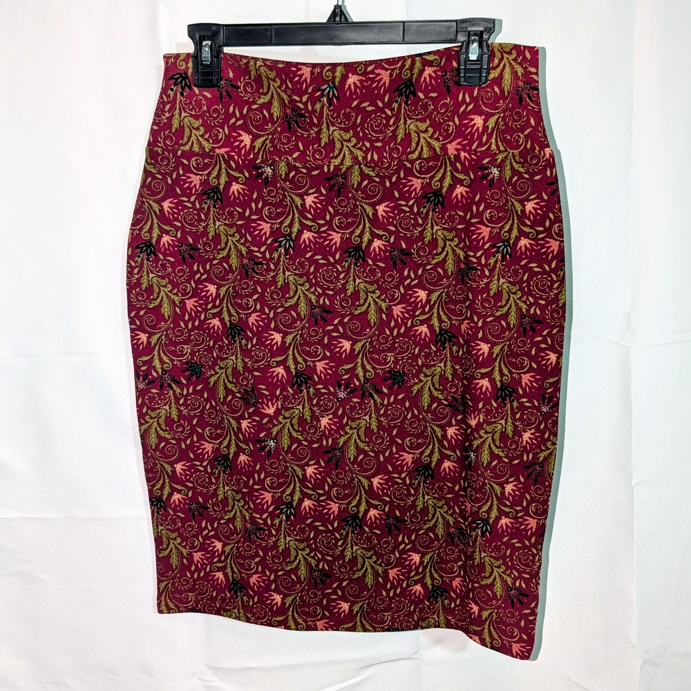 LuLaRoe Floral Pencil Skirt - Burgundy, Olive, Black, Pink And Green